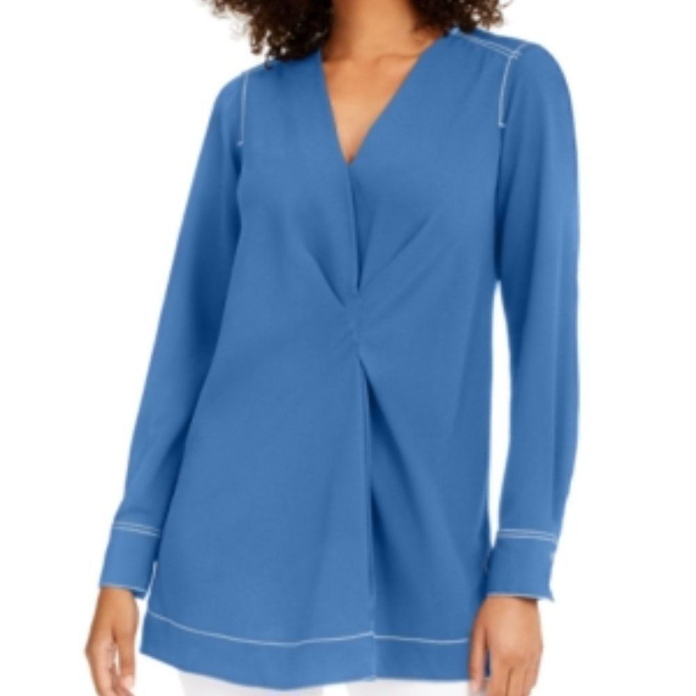 Alfani Contrast-Stitch Tunic size Small in Soft Cobalt - NEW
